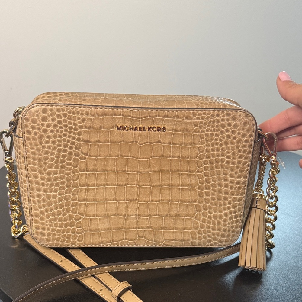 Michael Kors Croc-Embossed Beige Crossbody Bag